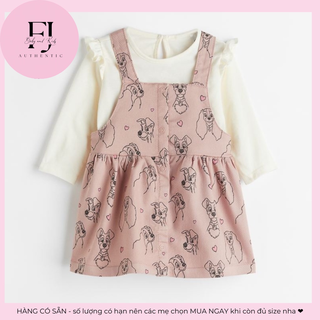 Sét váy yếm trẻ em hàng chính hãng HM, váy bé gái váy yếm họa tiết kém áo thun trắng, hàng hiệu cho bé