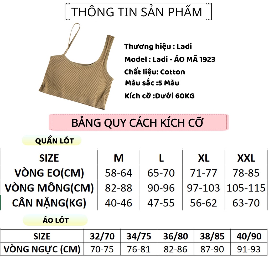 Áo Bra Nữ Cotton LADI Cao Cấp Thiết Kế Dây Vai Chéo Gân Tăm Phong cách Trẻ Trung Hiện Đại MÃ 1923