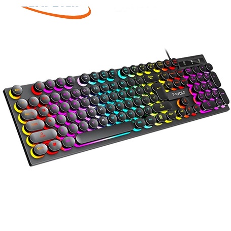 Bàn phím gaming có đèn led 7 màu phím tròn keyboard chơi game T Wolf T80
