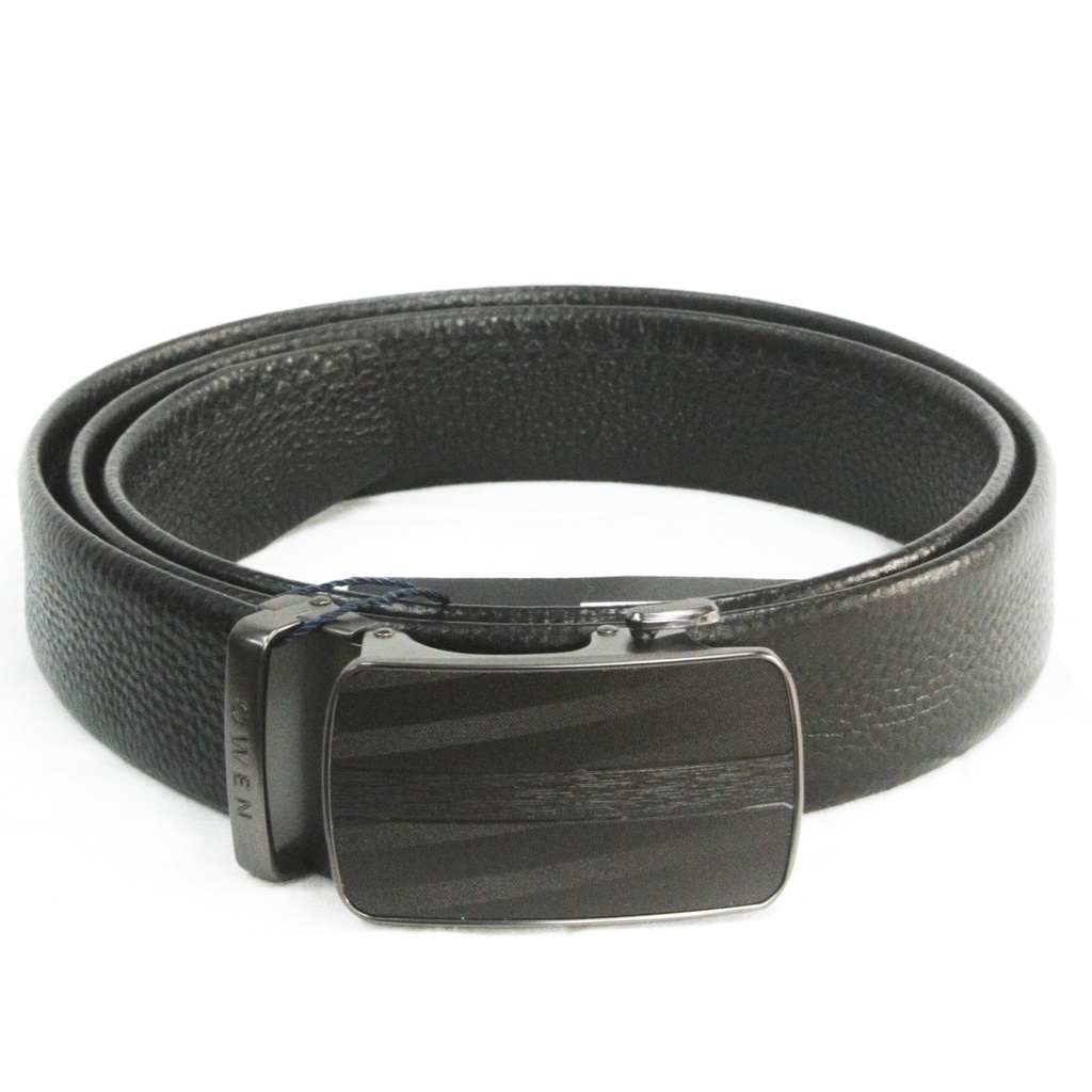 Thắt lưng nam da bò thật OWEN BELT220593 dây màu đen cao cấp mặt đen đúc nguyên khối hợp kim nguyên khối khóa trượt