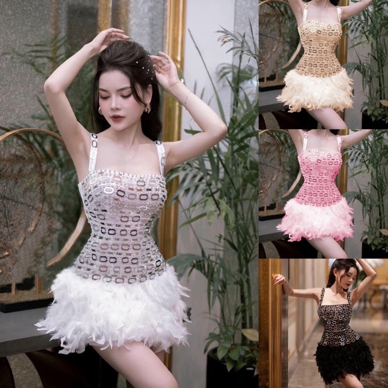 ĐẦM BODY PHỐI LÔNG ĐÁ GƯƠNG
