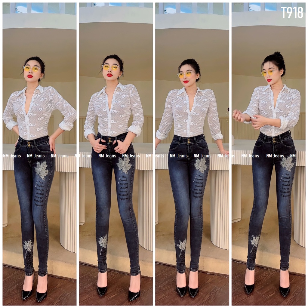 Quần jean Zada T918 thêu lá đính đá