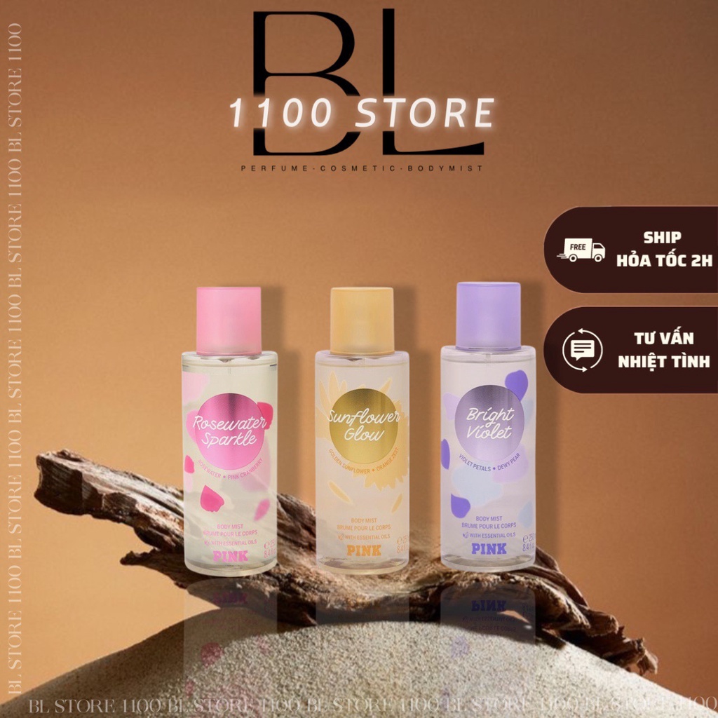 ✨BL✨ [Bill My] Xịt thơm body mist Victoria’s Secret PINK mùi Rosewater Sparkle | Sunflower glow | Bight violet