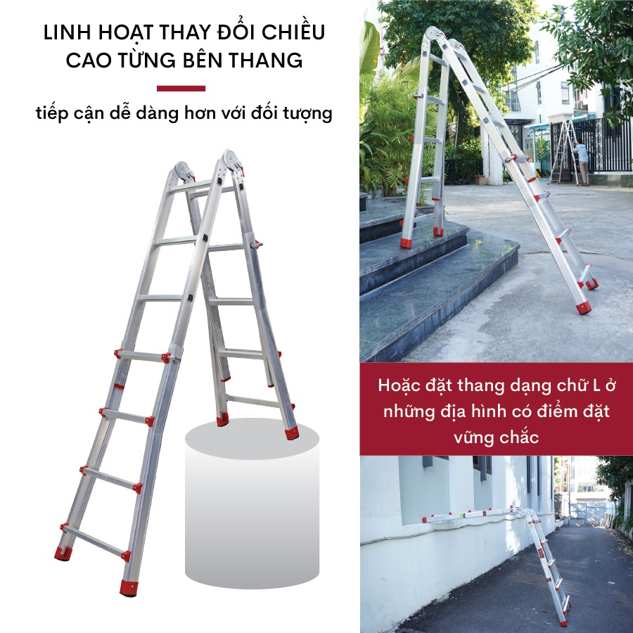 Thang nhôm gấp và rút đa năng 4 đoạn FUJIHOME ML44 cao tối đa 4m - Xếp nhiều hình dáng - Bảo hành điện tử toàn quốc