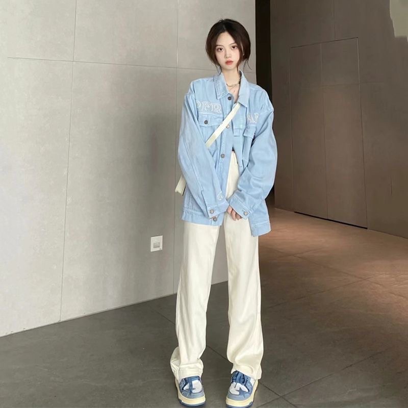 Áo khoác Denim dáng rộng màu xanh mint New 2023