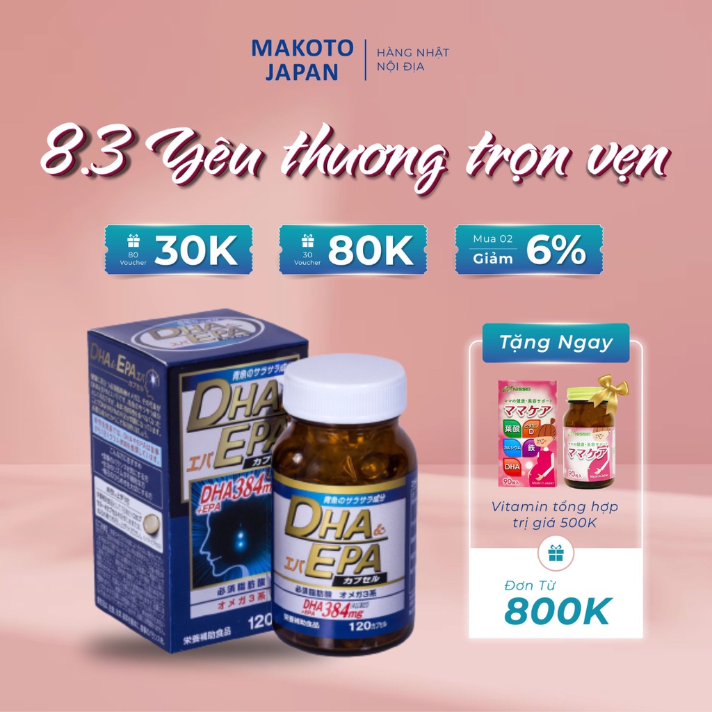 Viên uống DHA EPA Nhật Bản Bổ não sáng mắt Tăng cường trí não cải thiện tập trung Hộp 120 viên