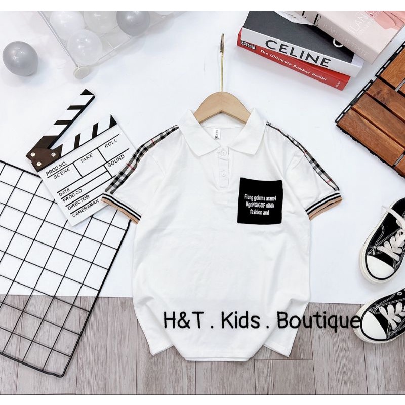 Áo Polo cộc tay cổ bẻ bé trai chất cotton co dãn size đại 20-40kg