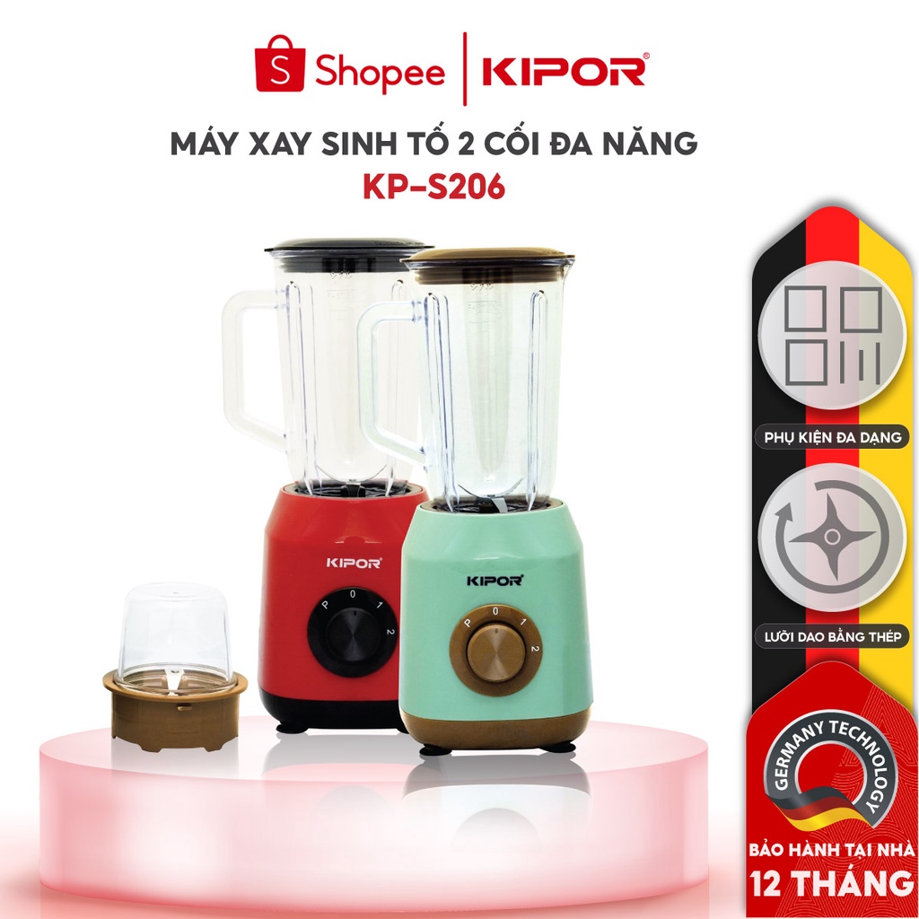 Máy xay sinh tố giá tốt KIPOR KP-S206 - Hai cối đa năng - Bảo vệ tự ngắt chống quá tải -  Bảo hành tại nhà 12 tháng