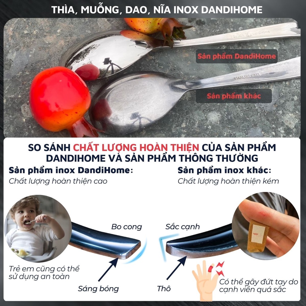 Thìa cafe DandiHome inox 304 cao cấp dùng để uống cafe, uống trà, ăn bánh kem, ăn dặm cho bé