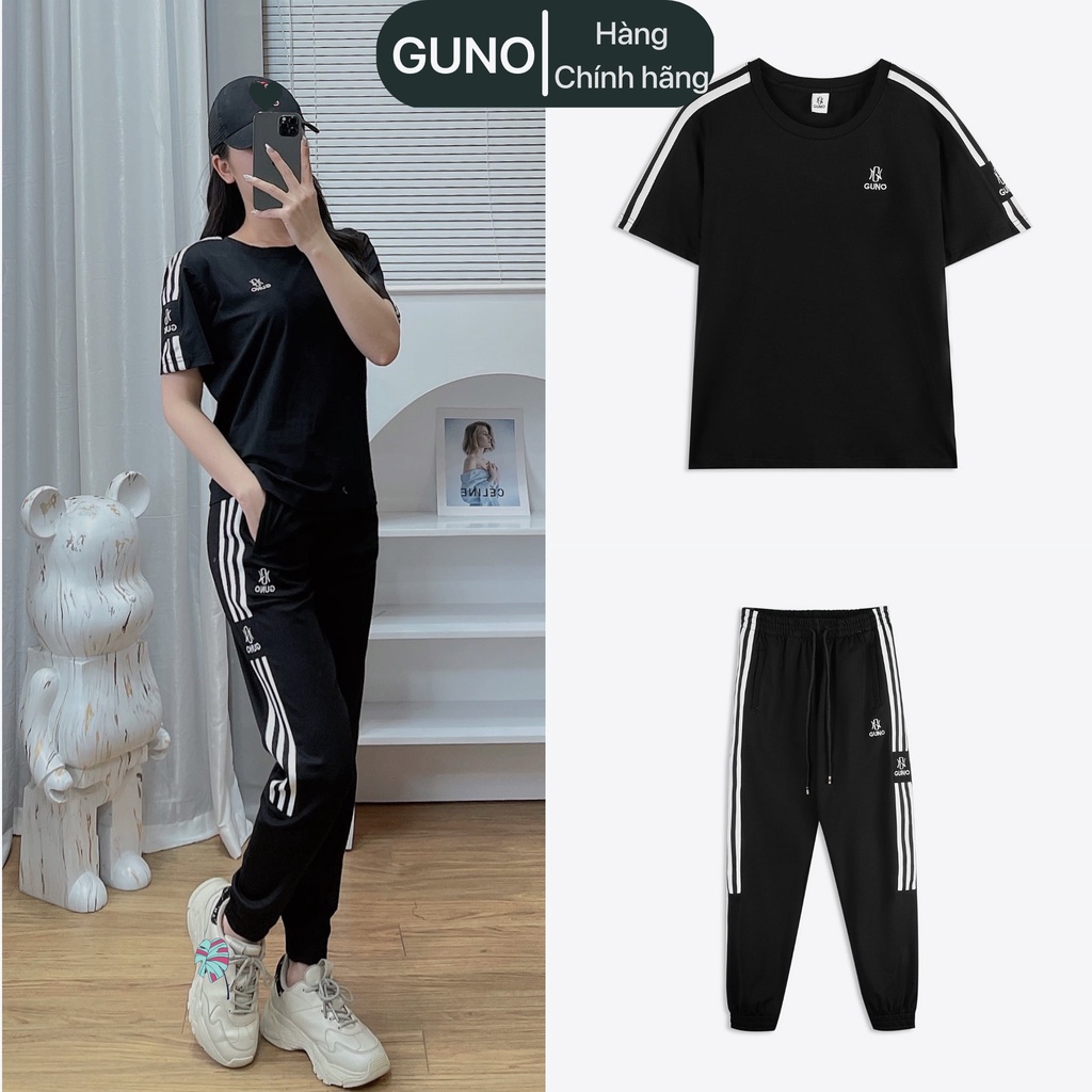 Bộ dài 3 sọc bản to Guno bộ quần áo thể thao nữ 3HBNU03