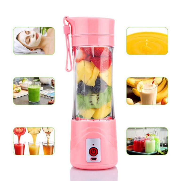 Máy Xay Sinh Tố Sạc Điện Cầm Tay 4 Lưỡi - Máy Xay Hoa Quả Mini Đa Năng