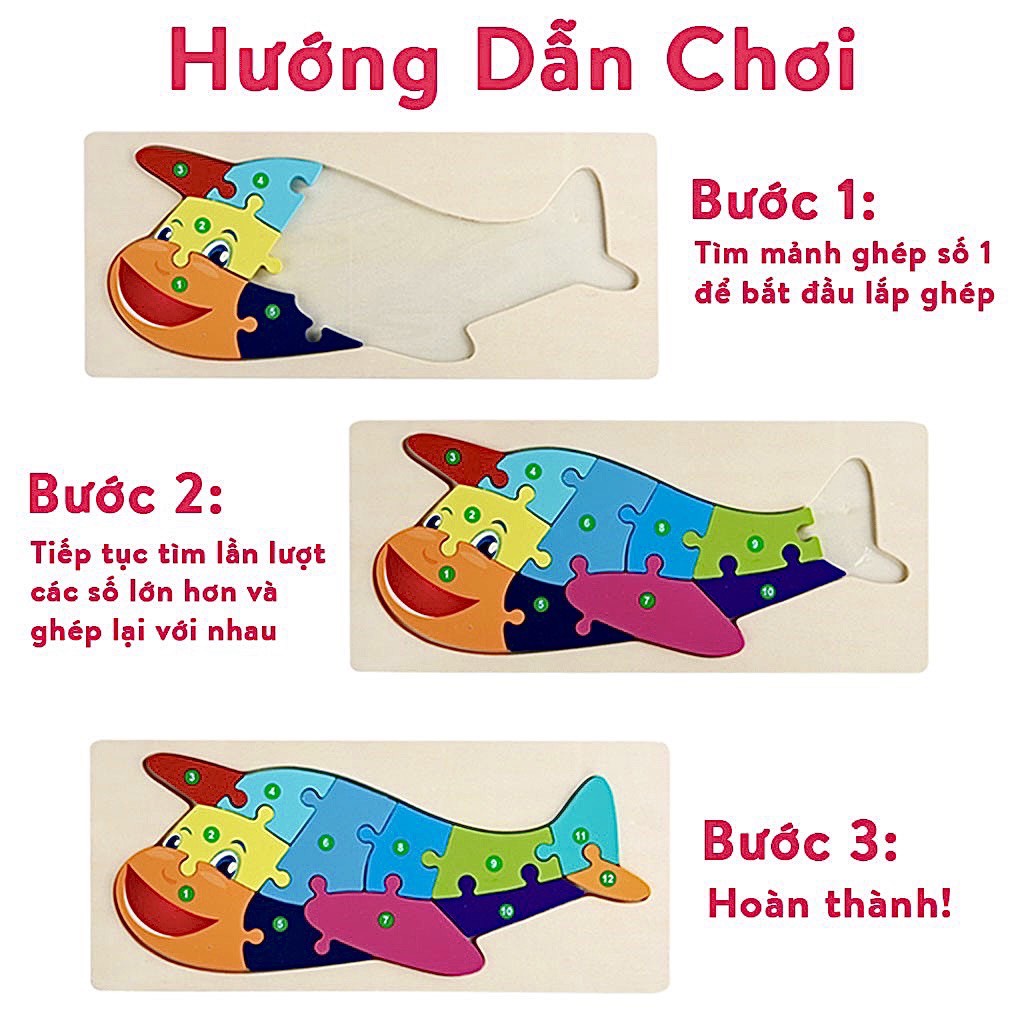GHÉP HÌNH NỔI THEO SỐ- ĐỒ CHƠI GỖ
