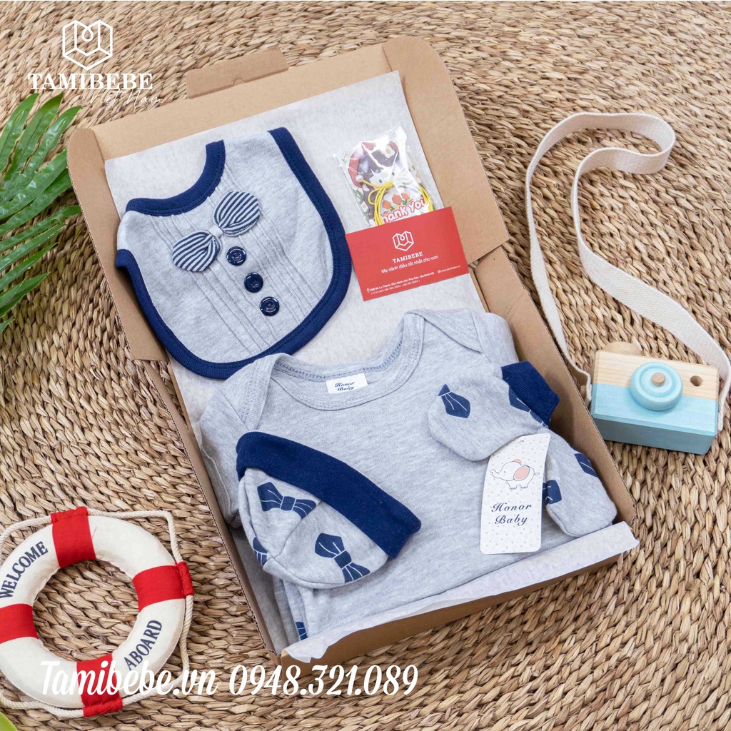 Set Quà Tặng Thôi Nôi Đầy Tháng Em Bé Tamibebe - Quần Áo Sơ Sinh - Gấu Trắng