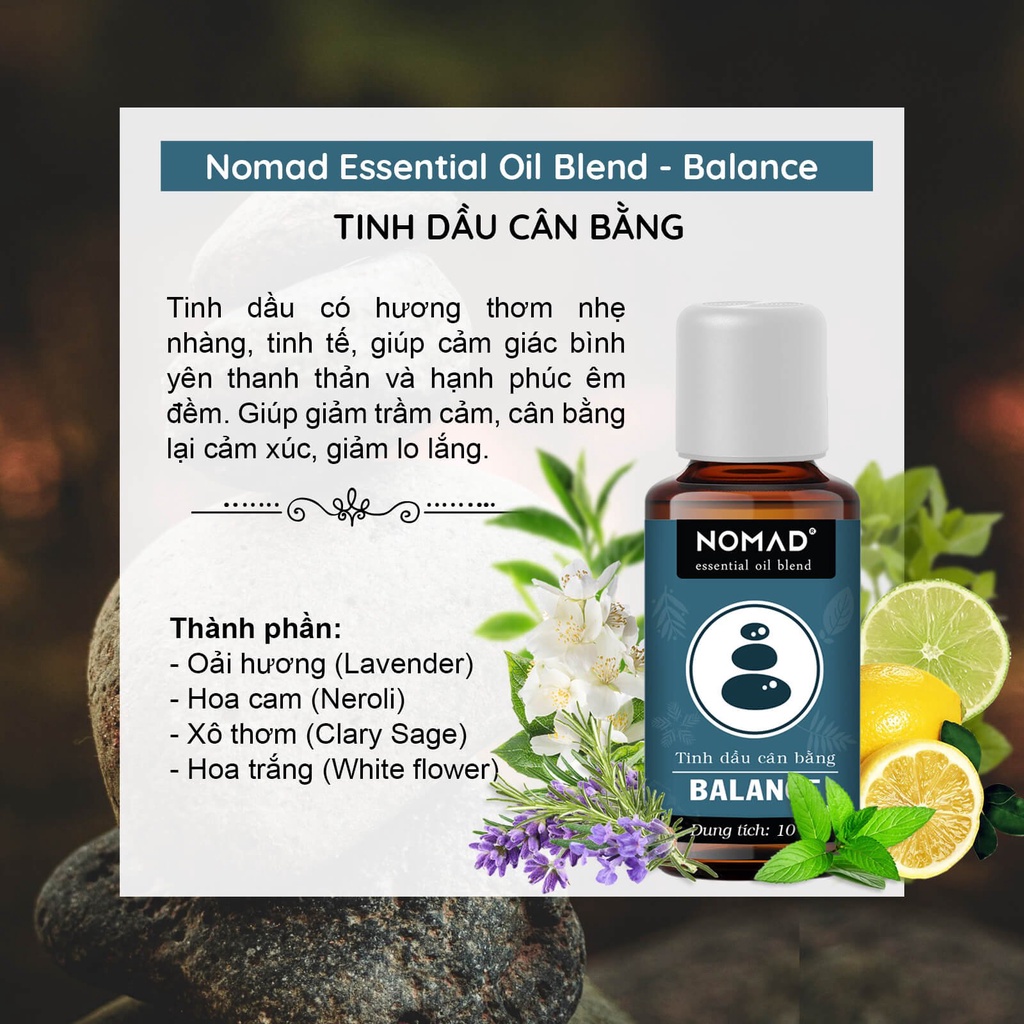 Tinh dầu thơm phòng cao cấp Nomad Essential Oil Blend cân bằng cảm xúc, thoải mái tinh thần - Balance 50ml