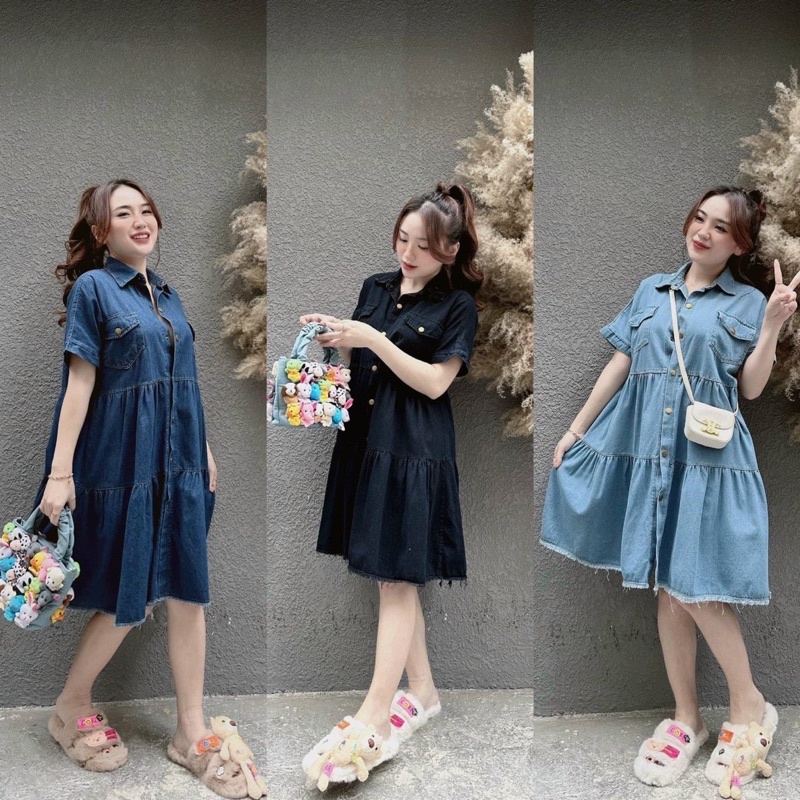 ĐẦM BABY DOLL JEAN (CÓ GIÃN NHẸ) BIGSIZE 60 ĐẾN 90