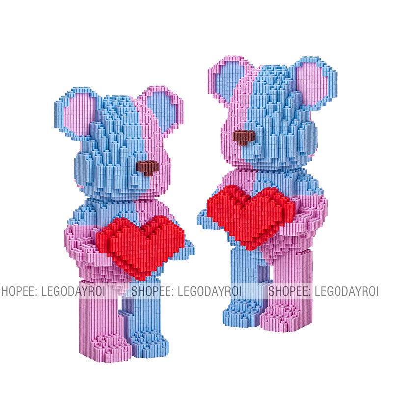 Đồ chơi lego Gấu Bearbrick ôm Trái tim [32cm] mô hình lắp ráp Bearbrick 3D decor trang trí, quà tặng lego bearbrick