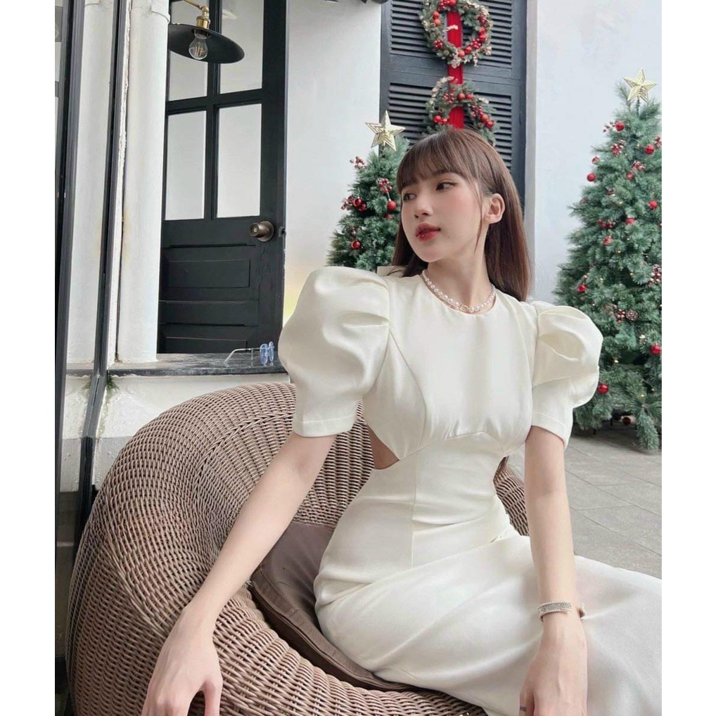 Đầm dự tiệc ôm body tay phồng khoét eo quyến rũ chất umi cao cấp - Đầm body khoét eo tay phồng có sẵn mút ngực nhiều màu