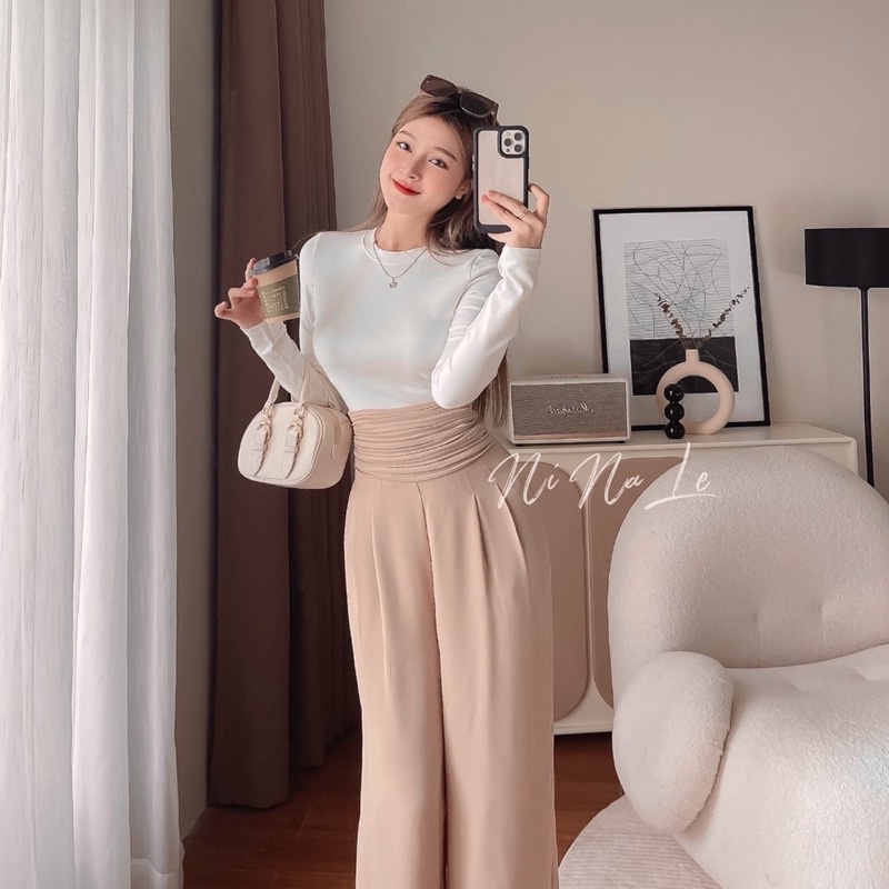 QNU344 - QUẦN SUÔNG NỮ CHÉO XẾP LI CẠP