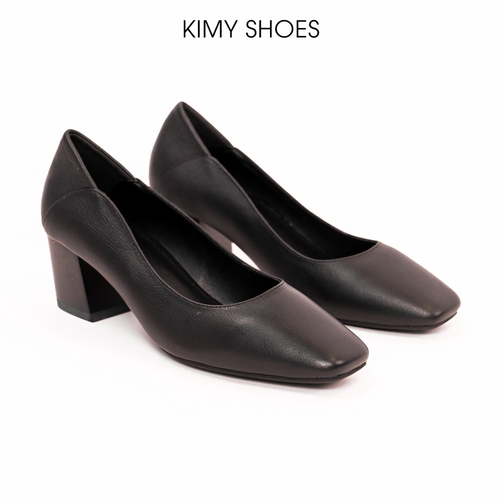 Giày cao gót nữ 5 phân KIMY SHOES,  giày công sở cao gót da thật hàng VNXK mũi vuông thon, đế vuông ma sát