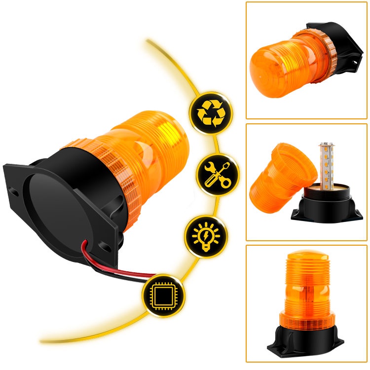 Đèn cảnh báo an toàn xe nâng Led xoay 10V 12V 24V 48V 60V 80V 110V đế hút nam châm + ốc vít
