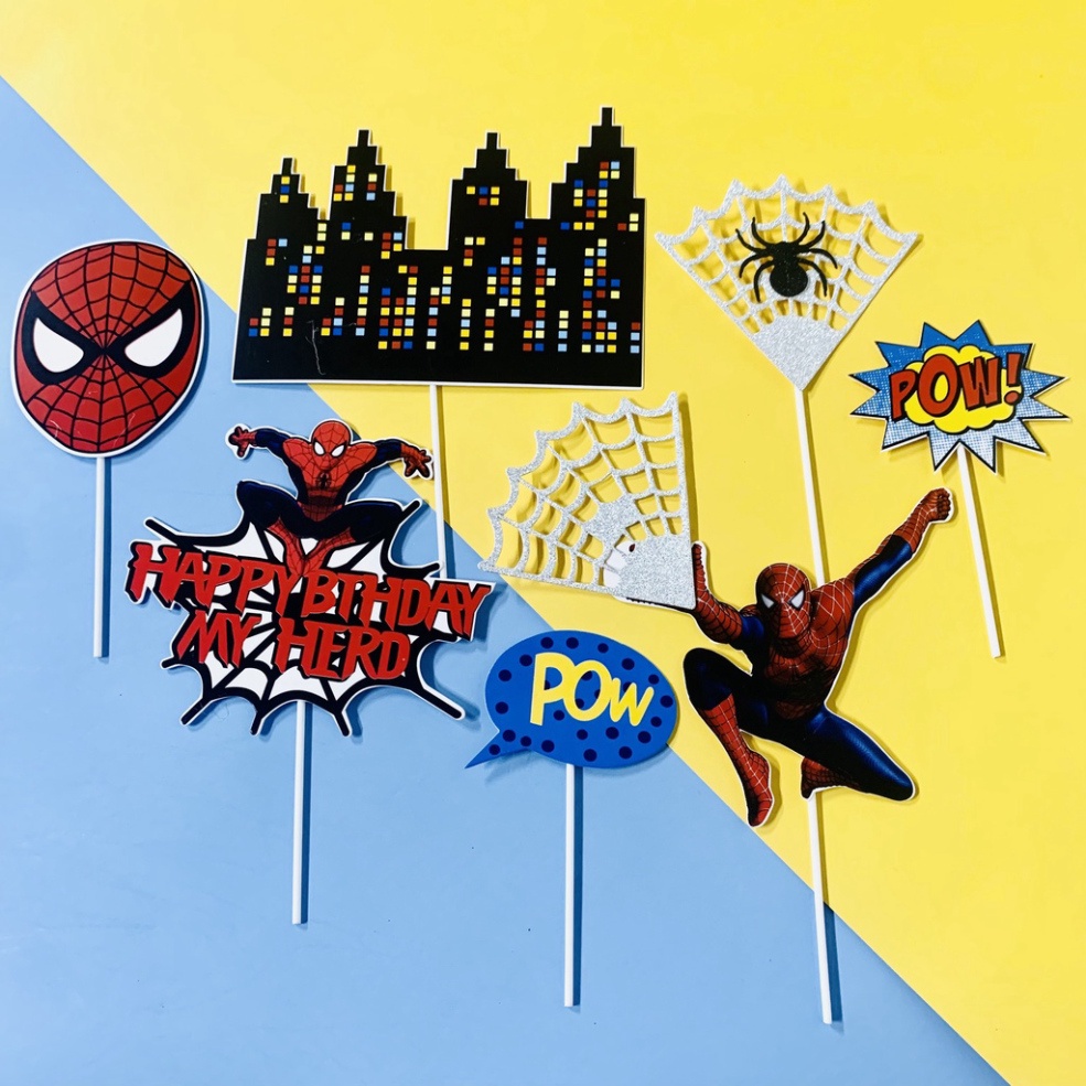 phụ kiện trang trí bánh kem [FREESHIP❤️] set cắm nhện mặt nạ đỏ