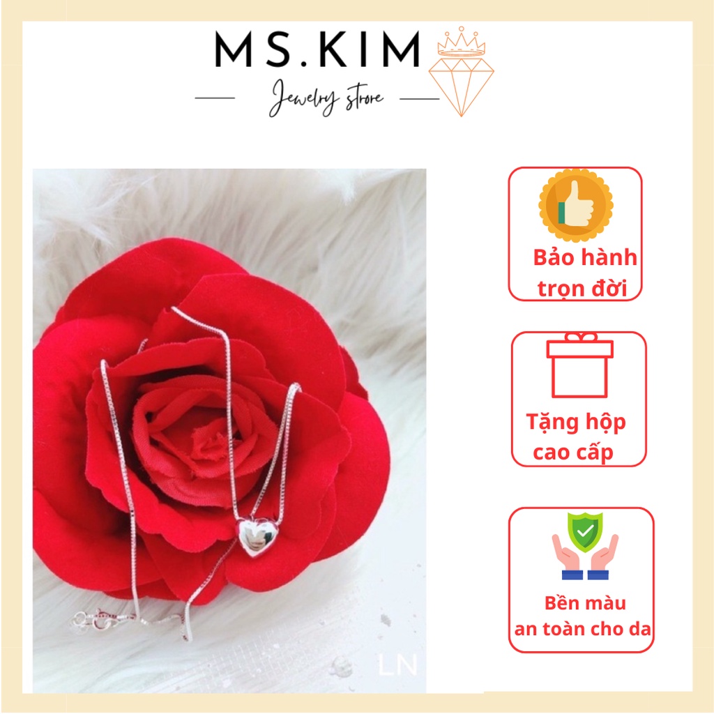 Dây chuyền nữ bạc thật mặt tim phồng xinh xắn - KIM JEWELRY
