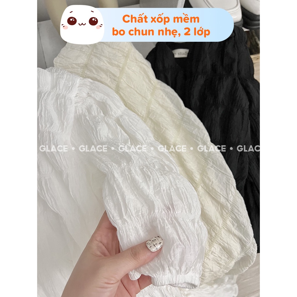 Váy đuôi cá GLACE Váy đầm suông babydoll dáng ngắn tay phồng chất liệu xốp nhăn dập ly kiểu dáng nữ tính thanh lịch | BigBuy360 - bigbuy360.vn