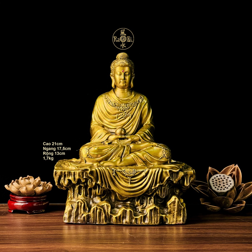Đức Bổn Sư Thích Ca Mâu Ni Phật Ấn Độ ngồi đế đá - Tượng Đồng Thờ Cúng Cao Cấp