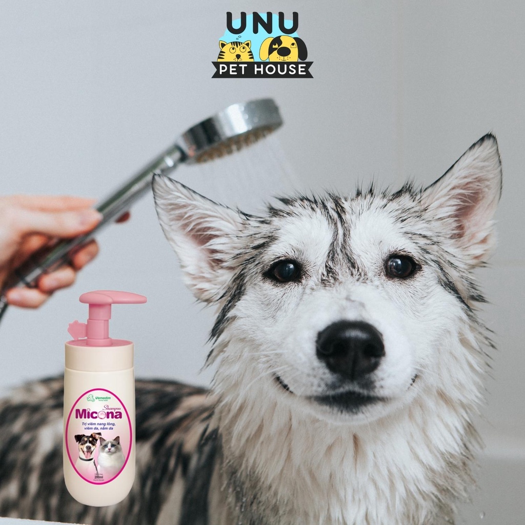 Sữa tắm cho chó mèo MICONA ngăn ngừa nấm, viêm da, viêm nang lông, giảm rụng lông, giảm mùi hôi, chai 200ml – UNU Pe