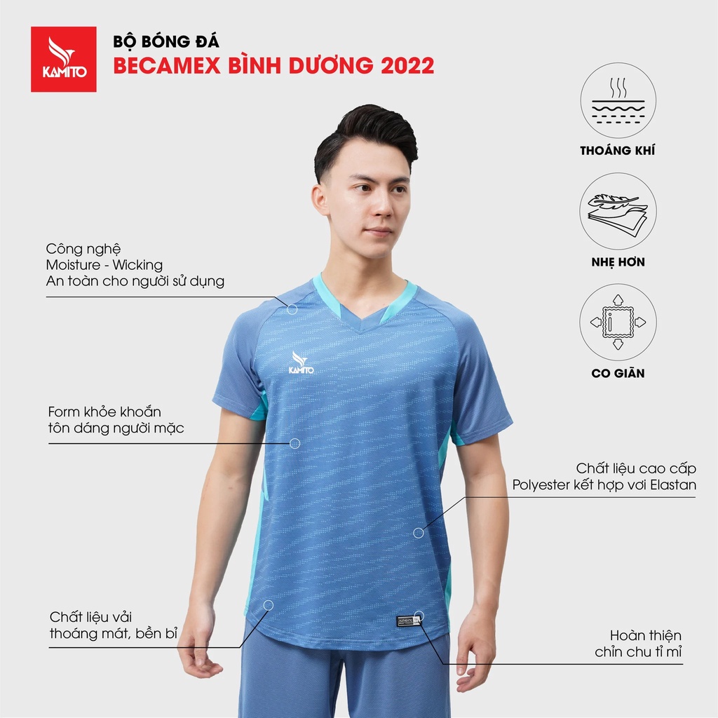 Bộ Quần Áo Bóng Đá KAMITO Becamex Bình Dương Chất Vải bền Bỉ Thoáng Mát