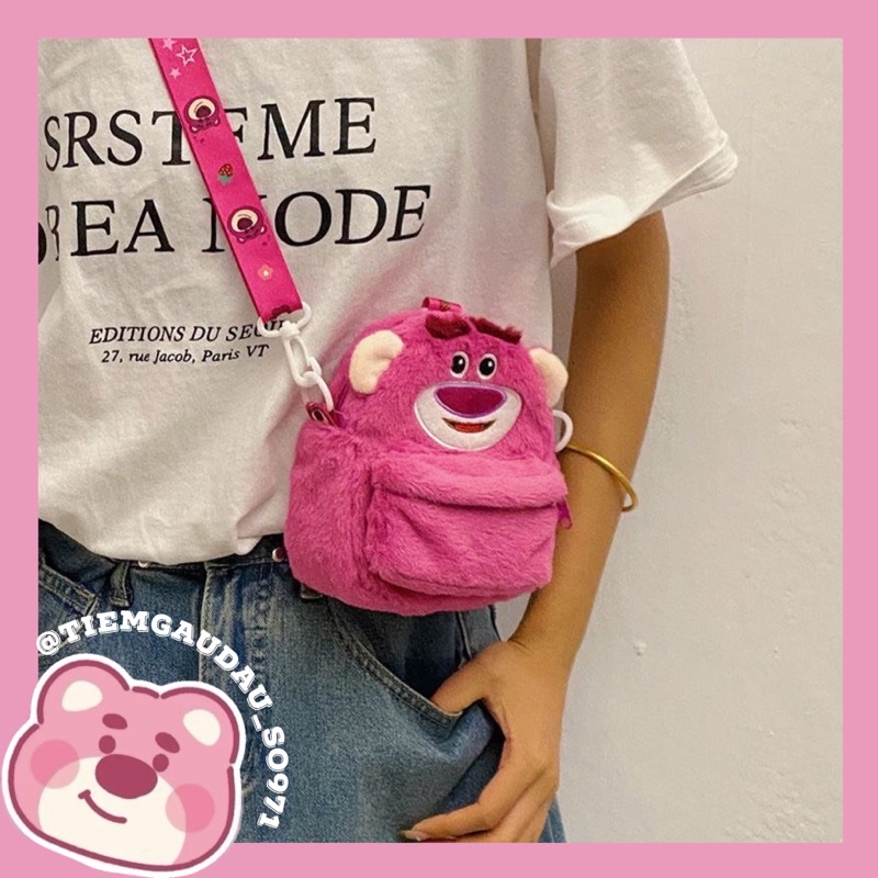 (Sẵn HCM - Hỏa tốc) Túi Đeo Chéo Gấu Dâu Lotso Mini (Có thể đeo như balo mini)