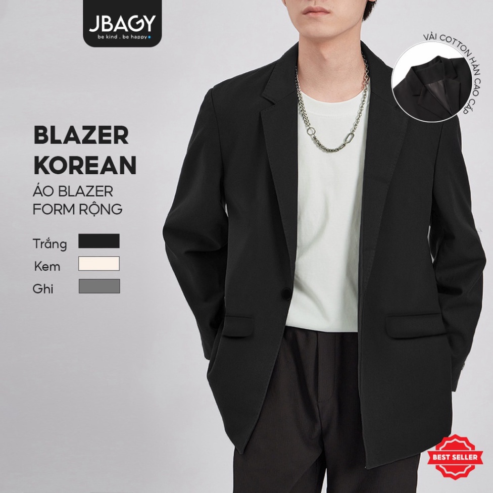 Áo khoác blazer nam form rộng hàn quốc màu đen, kem 2 khuy cài thương hiệu JBAGY - JK0101 - Hàng mới về