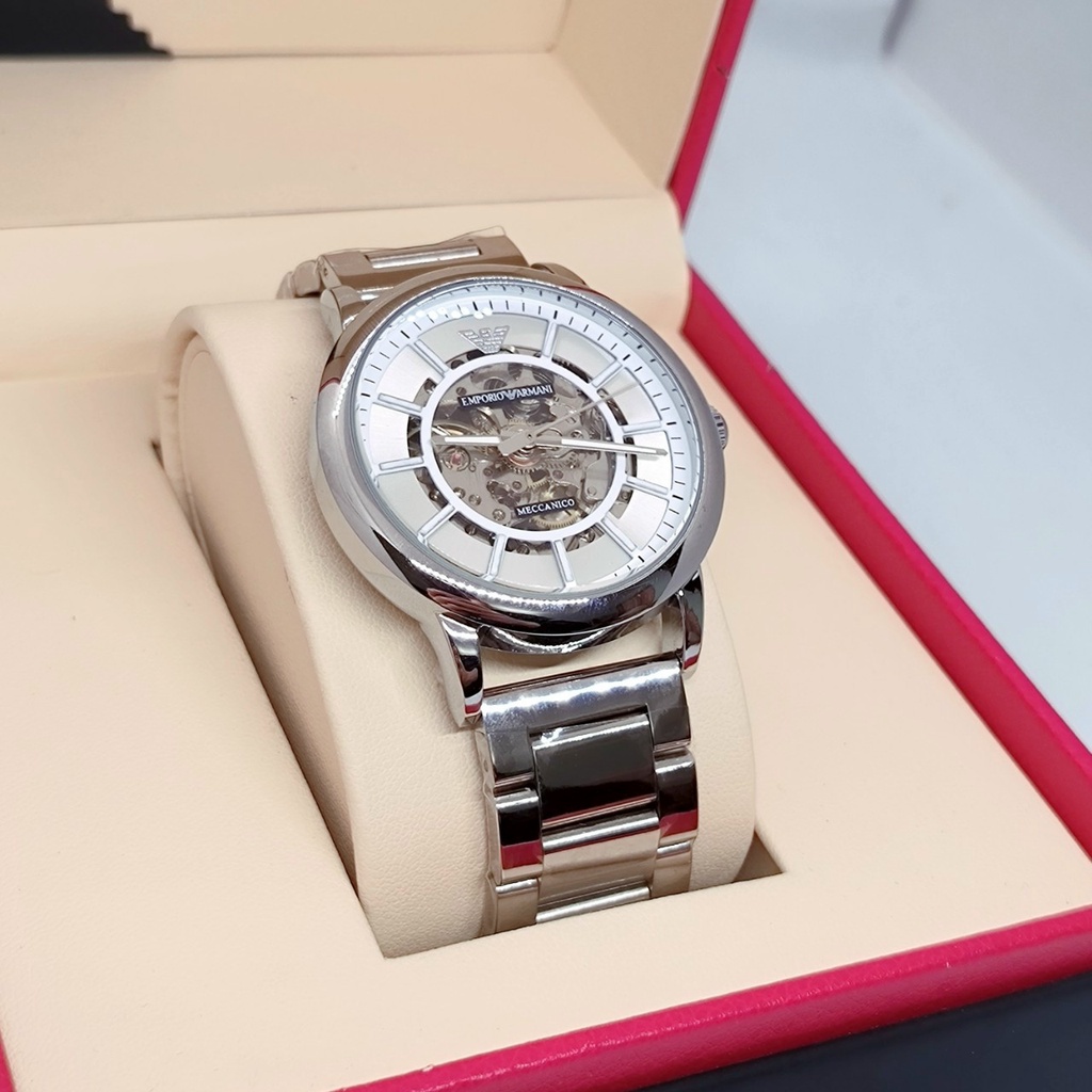 Đồng Hồ Nam Armani Dây Da Máy Cơ Automatic Cao Cấp Khung Thép Chống Gỉ Sét