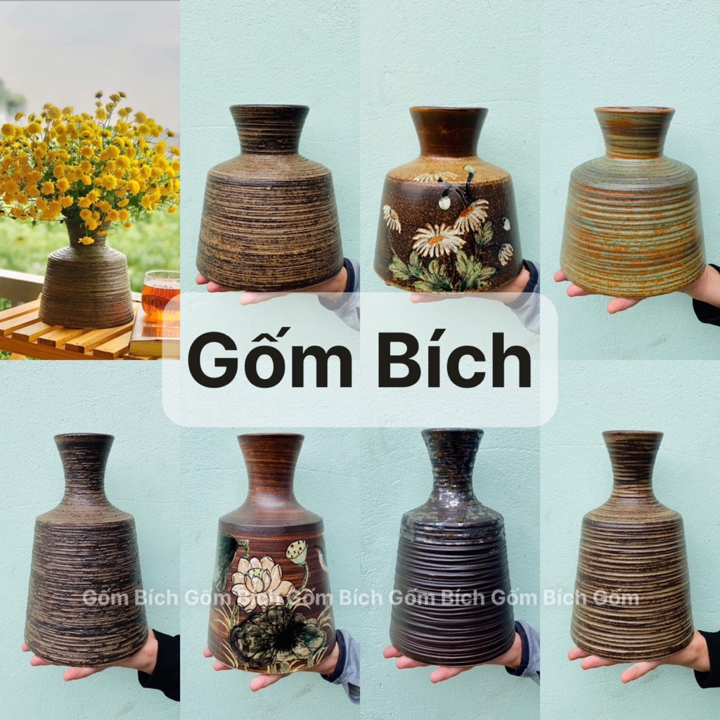 Bình Hoa Lọ Hoa Để Bàn Dáng Đầm Vuông Nhỏ Gốm Bát Tràng - Gốm Bích