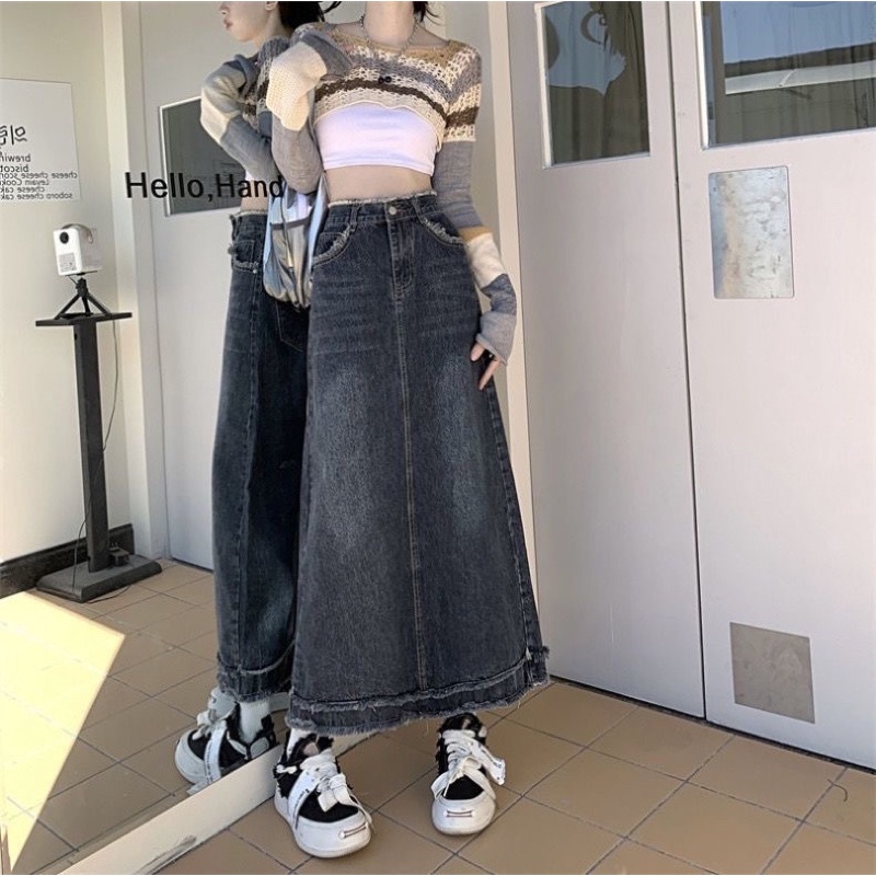 (H209) Chân Váy Jean Dài Cạp Cao Có Cúc Phong Cách Retro (Có Bigsize) ❤️