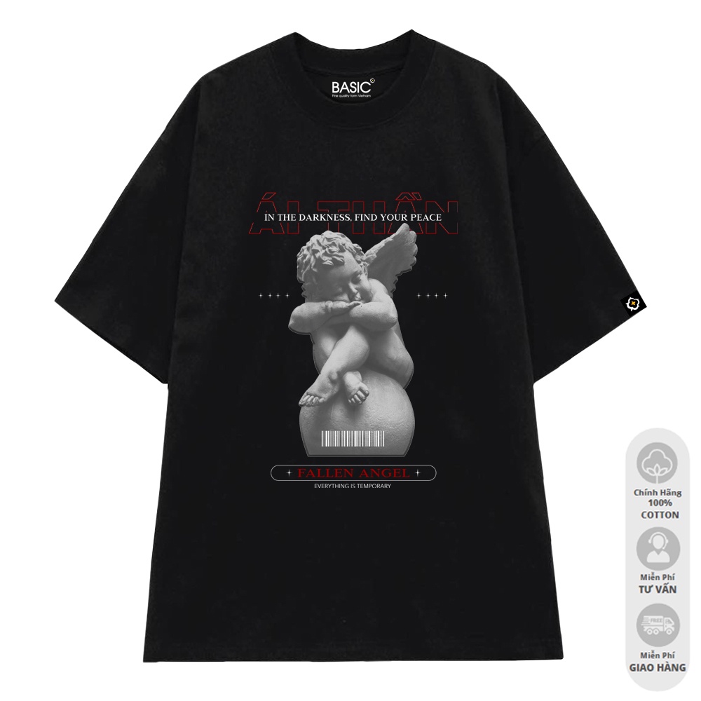 Áo Thun Nữ Local Brand TNC - Ái Thần Đen - In Lụa Kts 100%Cotton - Áo Phông Đen Ngầu Unisex Hình Tượng Cổ Ấn Tượng Đẹp