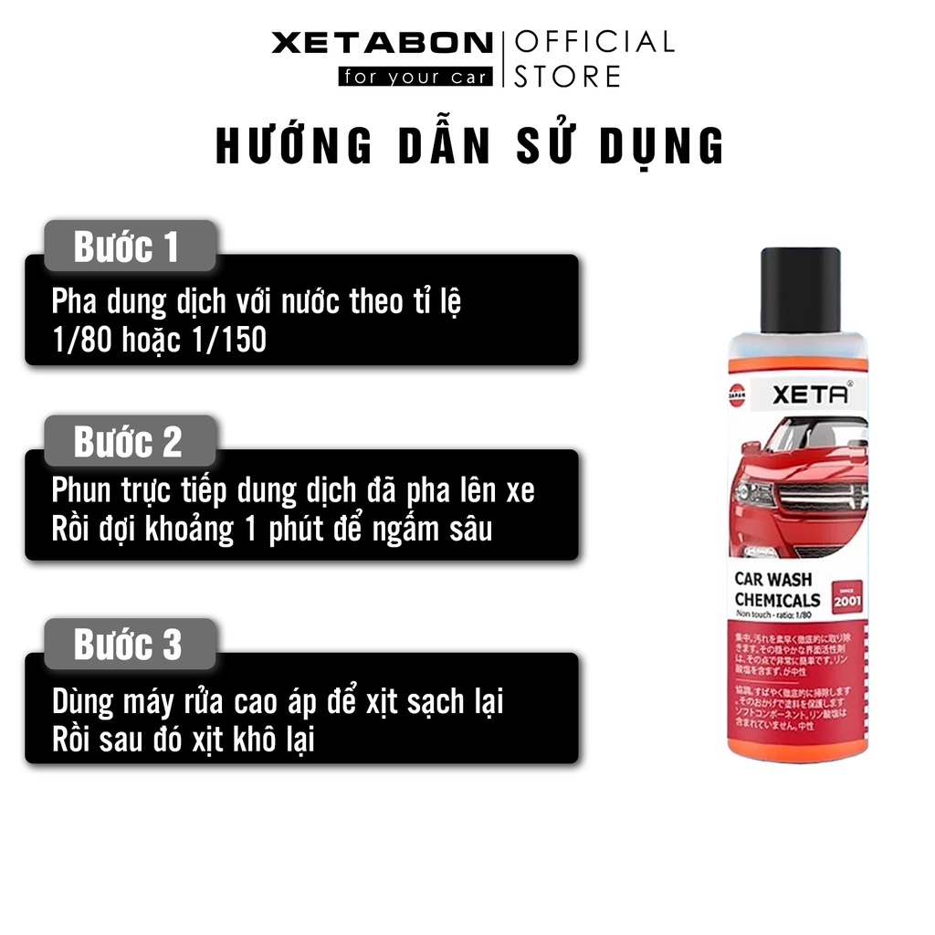 Rửa xe không chạm XETA dung dịch tẩy rửa xe máy xe ô tô tại nhà kèm bình tạo bọt tuyết