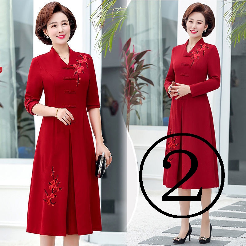 Đầm Dự Tiệc Dài Qua Gối Thời Trang Thu Đông 2022 Phong Cách Mới Cho Phụ Nữ Trung Niên 40-50 Tuổi