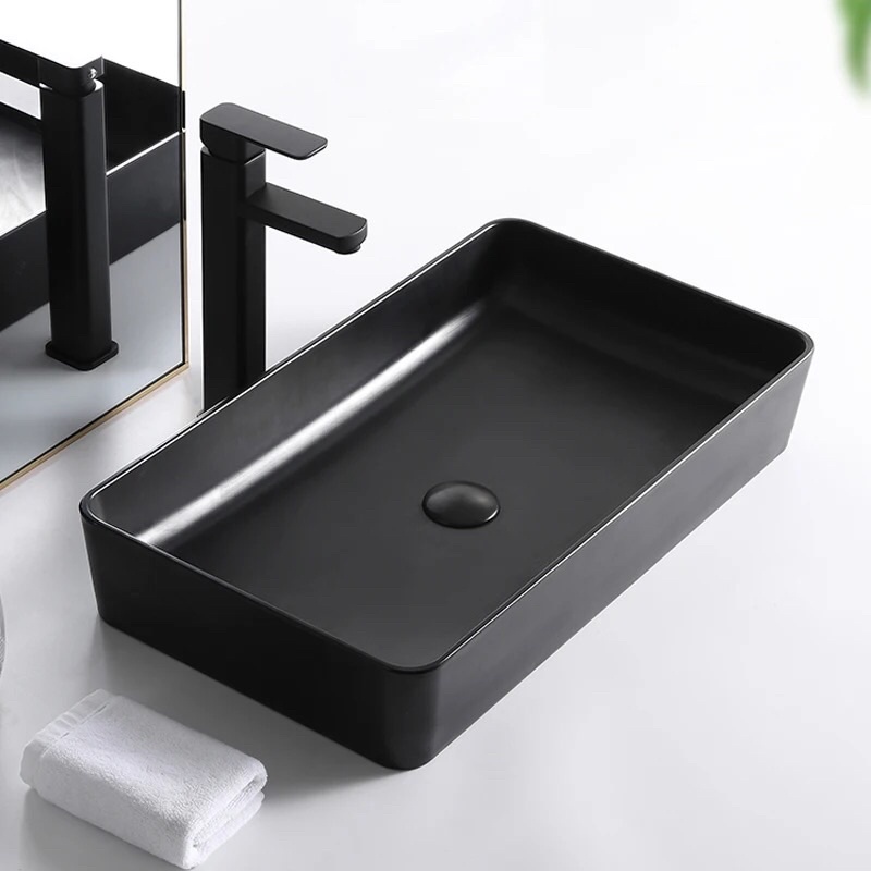 Chậu lavabo đen full đặt bàn đá men nano nung bảo hàng 10 năm