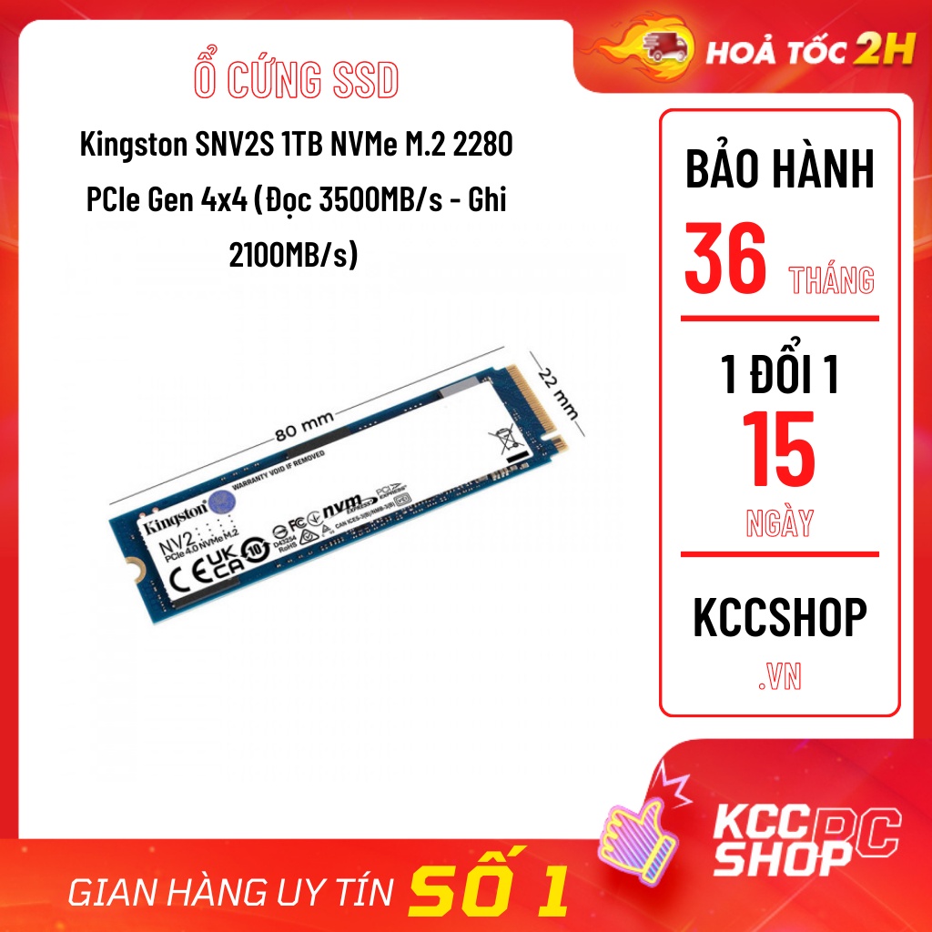 Ổ cứng SSD Kingston SNV2S 1TB NVMe M.2 2280 PCIe Gen 4x4 (Đọc 3500MB/s - Ghi 2100MB/s) - (SNV2S/1000G) | BigBuy360 - bigbuy360.vn