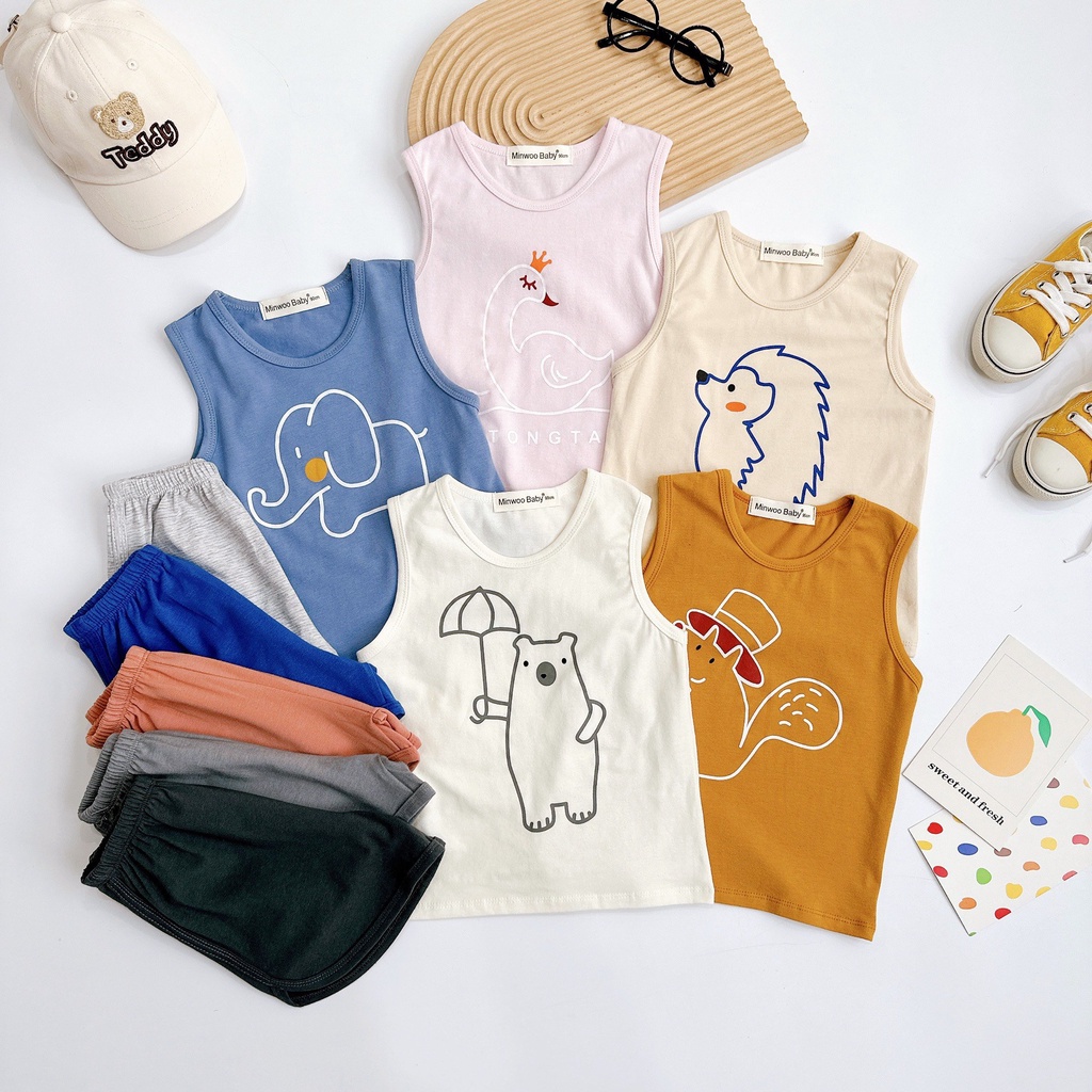 Bộ quần áo trẻ em ba lỗ thun cotton cho bé trai bé gái 6 - 19kg ATKID Việt Nam mềm mại thoáng mát