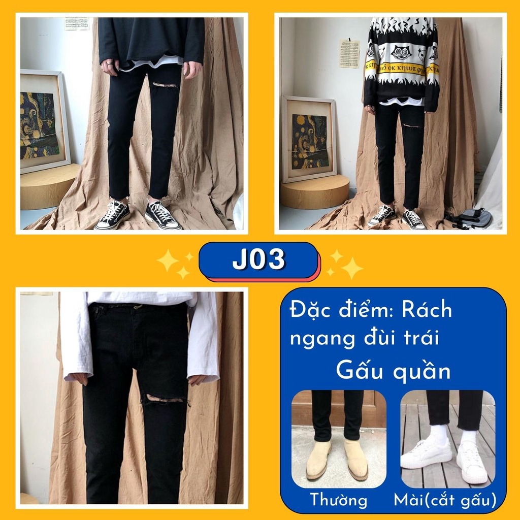 Quần Jean Nam Rách Gối Dáng Ôm Hàn Quốc Màu Đen Hot Trend Năm 2023