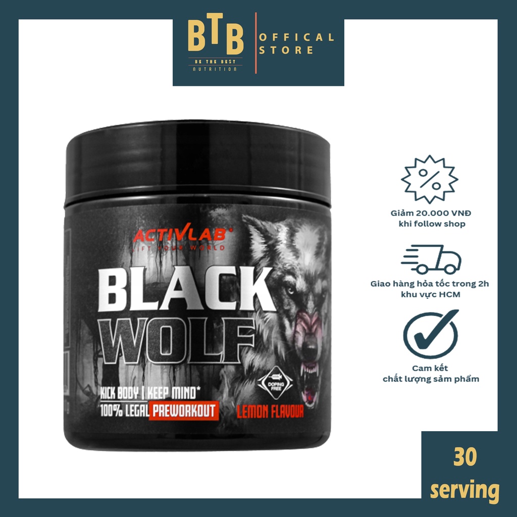 Dinh dưỡng thể thao thể hình BLACK WOLF 30 lần giúp tăng sức mạnh tâp trung tỉnh táo từ thương hiệu ACTIVLAB