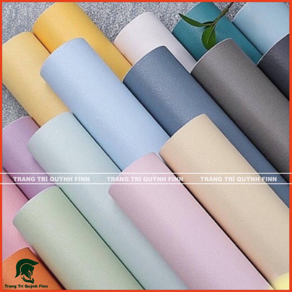 Giấy dán tường màu Pastel có sẵn keo decal dán tường một màu trắng xám ghi hồng xanh kem nhám