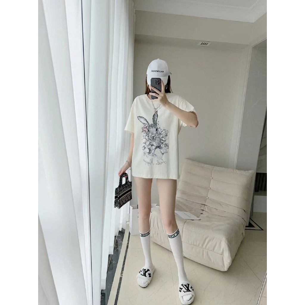 Áo Thun Cotton Lanh In Họa Tiết Dior Jardin Magique