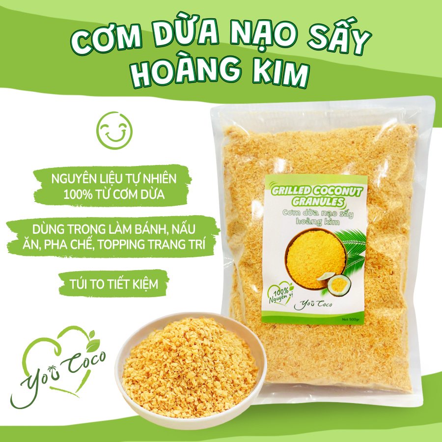 Vụn Dừa Nướng Cơm Dừa Nạo Sấy Hoàng Kim YouCoco Túi 500gr Nguyên Liệu Làm Bánh Đồ Uống Trà Sữa