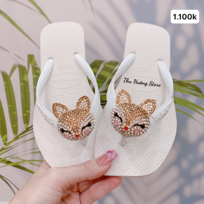 Dép Havaianas Chính Hãng Đế Vuông Slim Kim Tuyến Đính Charm Cáo Baby New