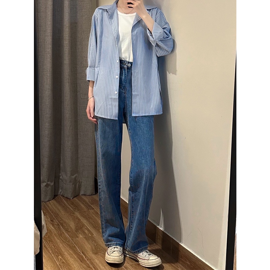 Quần bò nữ xanh đậm nhạt Baggy ống đứng suông rộng lưng cạp cao, Quần Jean Form chất xuông JNO1 hottrend Hàn 2023 | BigBuy360 - bigbuy360.vn