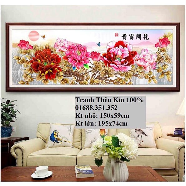 Tranh thêu chữ thập hoa mẫu đơn tuyệt đẹp chữ trung FJ0775 FJ0774 H2126 H2127 HH0760 HH0761 HH0830 HH0831