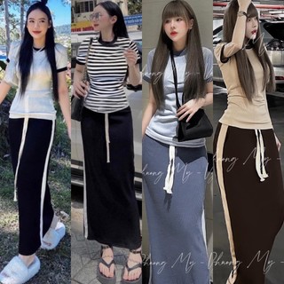 SET ÁO THUN KÈM CHÂN VÁY MIDI (KÈM VIDEO HÌNH THẬT)